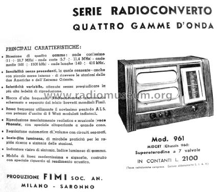 961 Radioconverto Ch=960; Phonola SA, FIMI; (ID = 259720) Radio