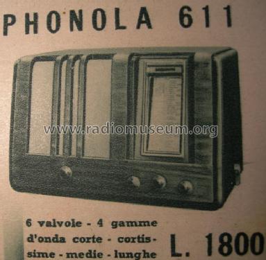 Radioconverto 611 Ch= 605; Phonola SA, FIMI; (ID = 743383) Radio