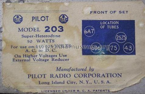203 ; Pilot Electric Mfg. (ID = 106650) Radio