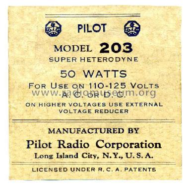 203 ; Pilot Electric Mfg. (ID = 417271) Radio