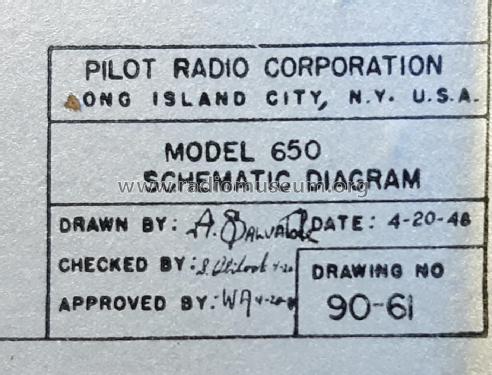 650 ; Pilot Electric Mfg. (ID = 3148903) Radio