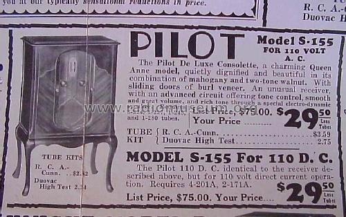 De Luxe Consolette - Queen Anne Model Ch= S-155 DC; Pilot Electric Mfg. (ID = 1631310) Radio