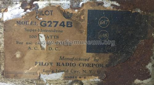 G274B Ch= 174968; Pilot Electric Mfg. (ID = 2616692) Radio