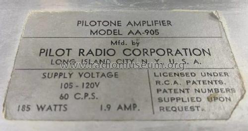 Pilotone Amplifier AA-905; Pilot Electric Mfg. (ID = 3137028) Ampl/Mixer