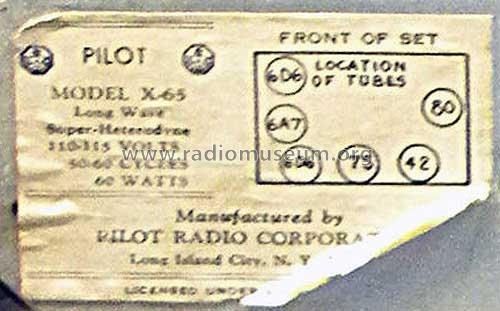 X-65 ; Pilot Electric Mfg. (ID = 923482) Radio