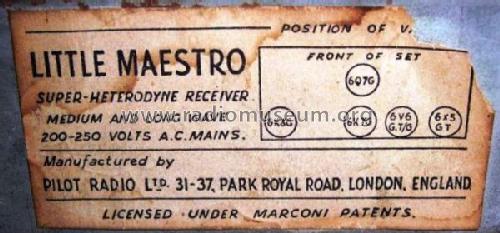 Little Maestro Post-War AC ; Pilot Radio Ltd.; (ID = 1976573) Radio