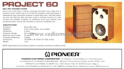 2-Way Speaker System Project 60; Pioneer Corporation; (ID = 1891796) Speaker-P