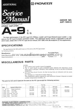 Stereo Amplifier A-9; Pioneer Corporation; (ID = 1638570) Ampl/Mixer