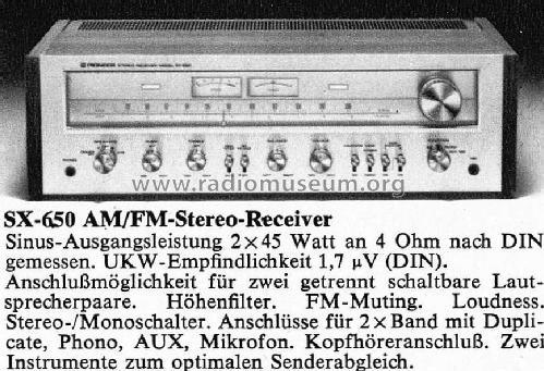 AM/FM Stereo Receiver SX-650; Pioneer Corporation; (ID = 1334129) Radio