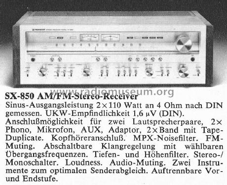 AM/FM Stereo Receiver SX-850; Pioneer Corporation; (ID = 1334651) Radio