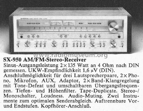 AM/FM Stereo Receiver SX-950; Pioneer Corporation; (ID = 1334647) Radio