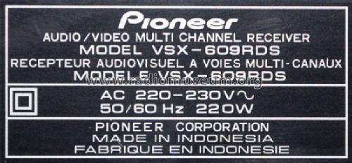 Audio Video Multi Channel Receiver VSX-609 RDS; Pioneer Corporation; (ID = 1308054) Radio