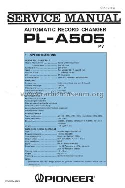 Automatic Record Changer PL-A505; Pioneer Corporation; (ID = 1648669) Ton-Bild