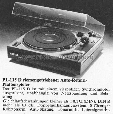 Automatic Return Stereo Turntable PL-115D; Pioneer Corporation; (ID = 1334667) Ton-Bild