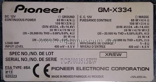 Bridgeable Four Channel Power Amplifier GM-X334; Pioneer Corporation; (ID = 2770591) Ampl/Mixer