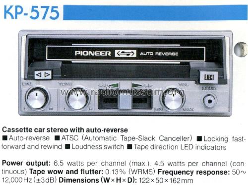 Cassette Car Stereo KP-575; Pioneer Corporation; (ID = 3010714) Sonido-V
