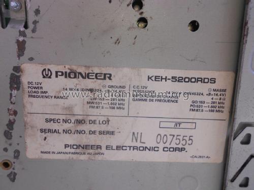 Cassette Car Stereo with FM/MW/LW KEH-5200RDS; Pioneer Corporation; (ID = 2152704) Car Radio