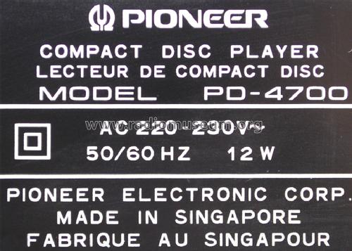 Compact Disc Player PD-4700; Pioneer Corporation; (ID = 1534791) R-Player