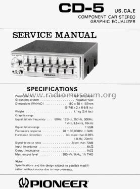 Component Car Stereo Graphic Equalizer CD-5 /USA /CA /E; Pioneer Corporation; (ID = 2044844) Ampl/Mixer