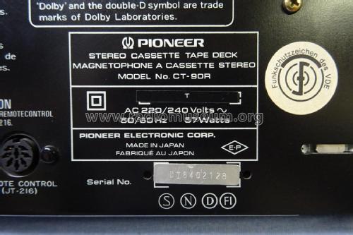 Stereo Cassette Tape Deck CT-90R; Pioneer Corporation; (ID = 2729869) R-Player