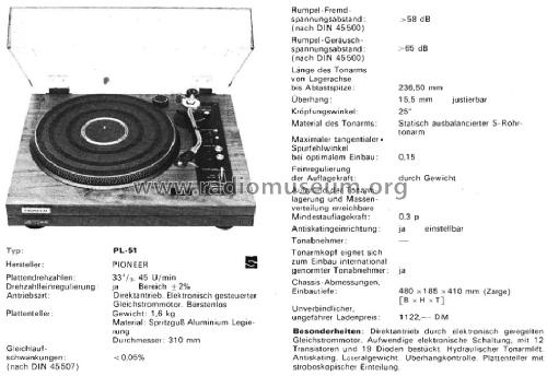 Direct Drive Turntable PL-51; Pioneer Corporation; (ID = 1648218) R-Player