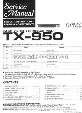 FM/AM Digital Synthesized Tuner TX-950; Pioneer Corporation; (ID = 1788273) Radio