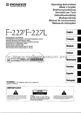 FM/AM Digital Synthesizer Tuner F-227; Pioneer Corporation; (ID = 1193388) Radio