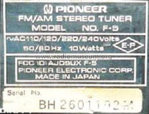 FM/AM Stereo Tuner F-5; Pioneer Corporation; (ID = 1827294) Radio