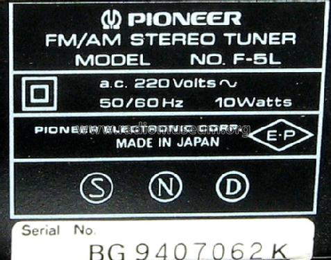 FM/AM Stereo Tuner F-5L; Pioneer Corporation; (ID = 1289877) Radio