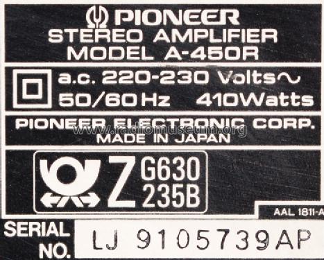 Integrated Stereo Amplifier A-450R; Pioneer Corporation; (ID = 1315351) Ampl/Mixer