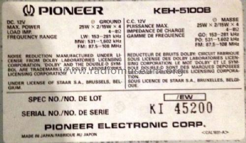 KEH-5100B; Pioneer Corporation; (ID = 1966052) Car Radio