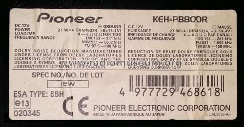 Multi-CD/MD/DAB Cassette Player RDS tuner KEH-P8800R; Pioneer Corporation; (ID = 2781492) Car Radio
