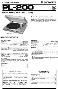 Stereo Turntable PL-200; Pioneer Corporation; (ID = 1649060) R-Player