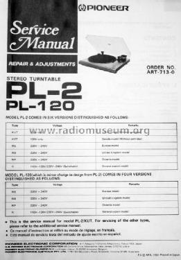 Auto-Return Stereo Turntable PL-2; Pioneer Corporation; (ID = 1648689) Ton-Bild