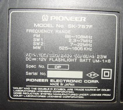 Portable Stereo Radio Cassette SK-757F; Pioneer Corporation; (ID = 1803709) Radio
