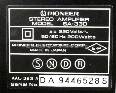 Stereo Amplifier SA-330; Pioneer Corporation; (ID = 630355) Ampl/Mixer