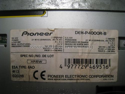 Car Radio - CD Player DEH-P4000R-B; Pioneer Corporation; (ID = 2108797) Car Radio