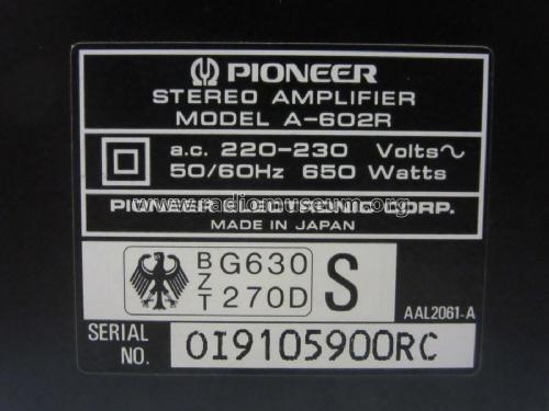 Stereo Amplifier A-602R; Pioneer Corporation; (ID = 2331966) Ampl/Mixer