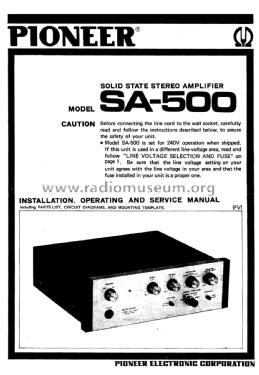 Stereo Amplifier SA-500; Pioneer Corporation; (ID = 1891228) Ampl/Mixer
