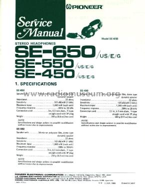 Stereo Headphones SE-650 /US /E /G; Pioneer Corporation; (ID = 2370512) Speaker-P