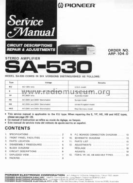 Stereo Amplifier SA-530; Pioneer Corporation; (ID = 1924949) Ampl/Mixer