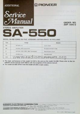 Stereo Amplifier SA-550; Pioneer Corporation; (ID = 1924911) Ampl/Mixer