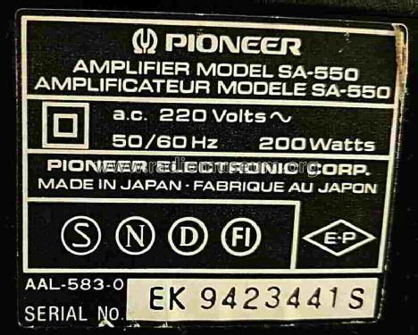 Stereo Amplifier SA-550; Pioneer Corporation; (ID = 2728856) Ampl/Mixer