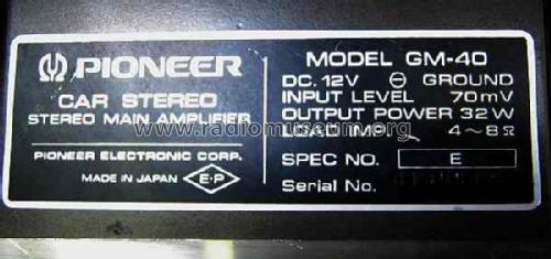 Stereo Main Amplifier GM-40; Pioneer Corporation; (ID = 771415) Verst/Mix