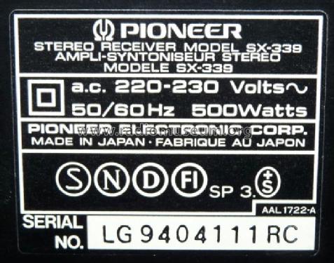 Stereo Receiver SX-339; Pioneer Corporation; (ID = 1676823) Radio
