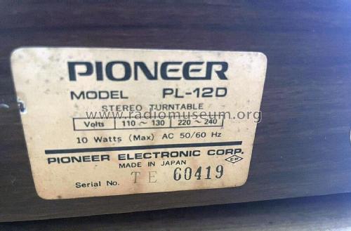 Stereo Turntable PL-12D; Pioneer Corporation; (ID = 2876847) R-Player