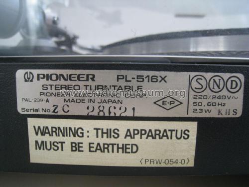 Stereo Turntable PL-516X; Pioneer Corporation; (ID = 2002029) R-Player