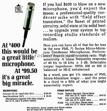 Micro-Miniature Condenser Microphone PML 71 Series EK71; PML, Pearl (ID = 1810327) Micrófono/PU