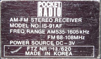 AM-FM Stereo-Receiver IS-91AF; Pocket-Radio; where? (ID = 1092446) Radio