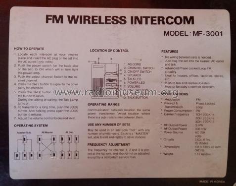 FM Wireless Intercom MF-3001; Polmar; Milano (ID = 2463611) Telephony